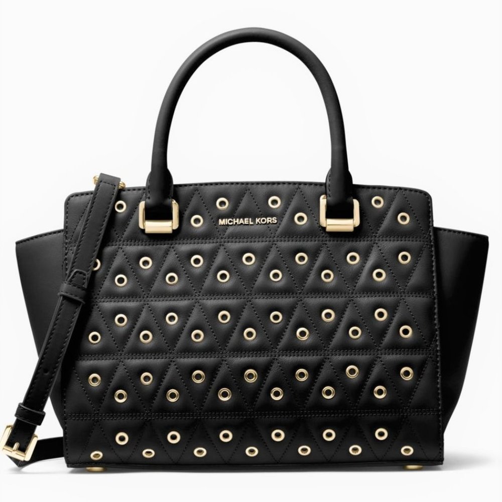 Michael Kors Selma Grommeted Medium Quilted  Leather Satchel